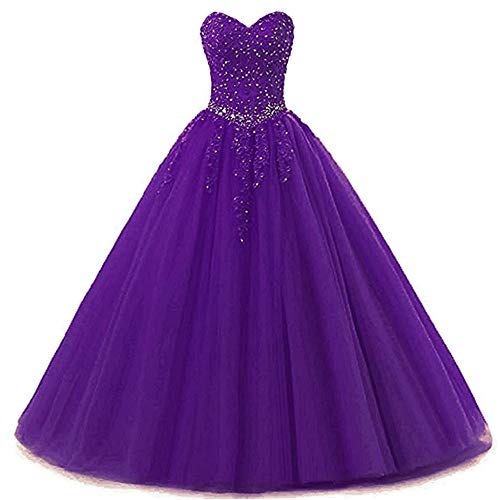 Zorayi Damen Liebsten Lang Tüll Formellen Abendkleid Ballkleid Festkleider Lila Größe 38