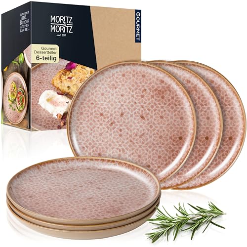 Moritz & Moritz TERRA Dessertteller 6-tlg Set - Ø 20,5 cm – in zartem Rosa aus hochwertigem Porzellan – kleine Teller Set als Kuchenteller oder Frühstücksteller