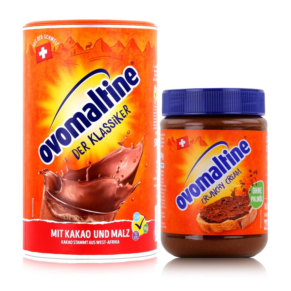 Ovomaltine Pulver Original 500g + Crunchy Creme Brotaufstrich ohne Palmöl 380g (Set)