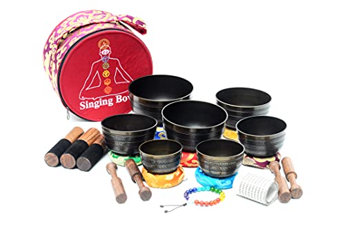 Klangschalen-Sets von 7 Handgefertigte tibetische Chakra-Heilklangschale für Meditation, Klang, Frieden, Achtsamkeit, Yoga, sieben Chakra-Schalen