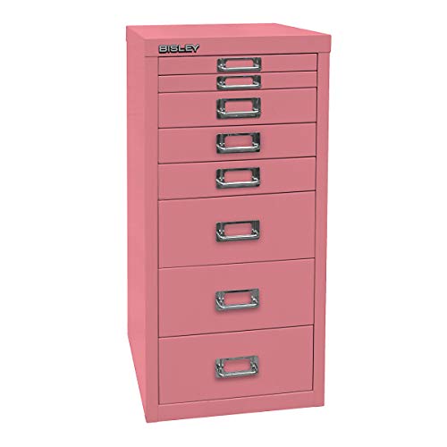 BISLEY MultiDrawer, 29er Serie, DIN A4, 8 Schubladen, Metall, 601 Pink, 38 x 27.9 x 59 cm