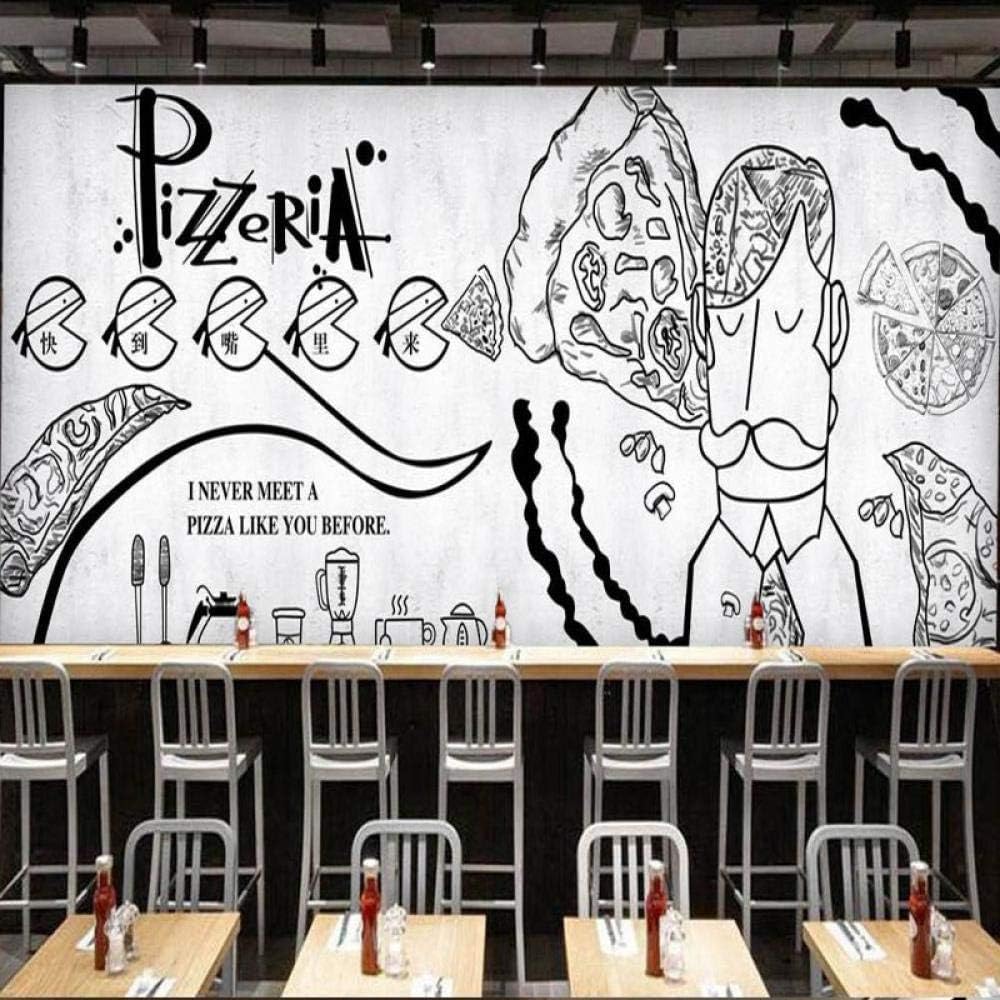 Schwarz Und Weiß Pizza Abstrakte Figuren 3D Tapete Poster Restaurant Schlafzimmer Wohnzimmer Sofa TV Dekorative Wand-250cm×170cm