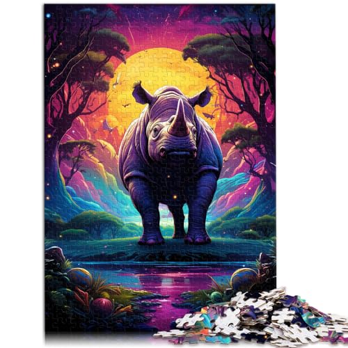 Puzzle | Puzzles Farbiges Nashorn-Puzzle, 1000 Teile, Puzzle für Erwachsene, Holzpuzzle, Wanddekoration, einzigartige Geburtstags, 1000 Teile (50 x 75 cm)