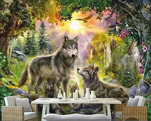 Sonne Wald Grau Wolf Tiere 3D Tapeten Wanddekoration Fototapete Sofas Wohnzimmer Wandbild Schlafzimmer-400cm×280cm