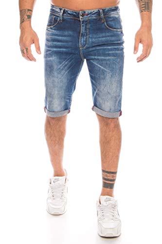 Cipo & Baxx Herren Denim Capri Jeans Shorts Kurze Bermuda Hose Stretch Basic Blau (W34)