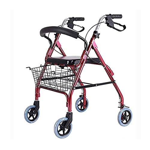 Rollator mit Selbstantrieb, praktischer, faltbarer Rollator für ältere Menschen, Aluminiumlegierung, multifunktional, vierrädrig, 62 x 60 x 80 ~ 93 cm, rot) (62 x 60 x 80 ~ 93 cm, rot)