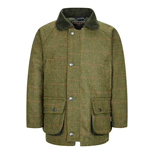 WALKER AND HAWKES Kinder Country-Jacke aus Tweed - für die Jagd geeignet - Dunkles Salbeigrün - UK 28 (7-8 Jahre)