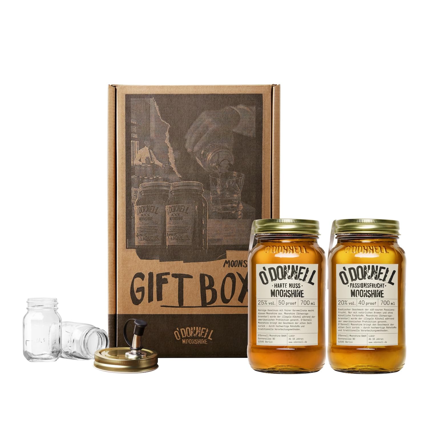 2er Likör Geschenkbox O'Donnell Moonshine | Premium Schnaps nach amerikanischer Tradition | vegan | Geschenkset | natürliche Zutaten | Geschenkidee (Harte Nuss/Passionsfrucht)