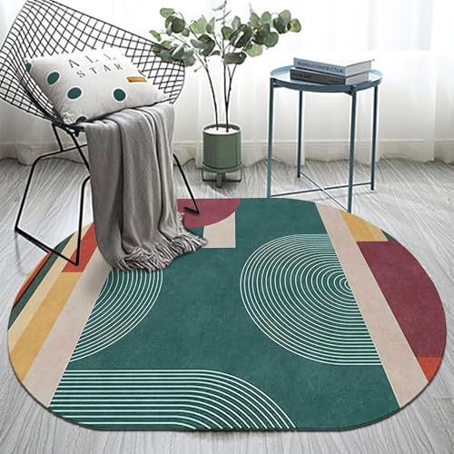 Jwujnxaq Teppich Oval Wohnzimmer Modern Design rutschfest Waschbar Bodenteppich Schlafzimmer Deko Grün Gelb Dunkelrot Geometrisch Abstrakt, 90 x 150 cm