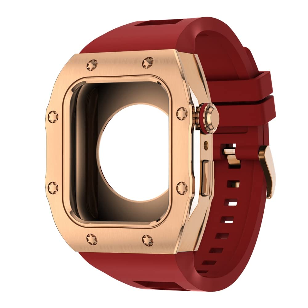 KANUZ Modifikations-Mod-Kit für Apple Watch Armband Hülle 8, 7, 44 mm, 45 mm, Silikonband, Metallrahmen, Zubehör für iWatch Serie 6, 5, 4 SE (Farbe: H, Größe: 44 mm für 6/5/4/SE)