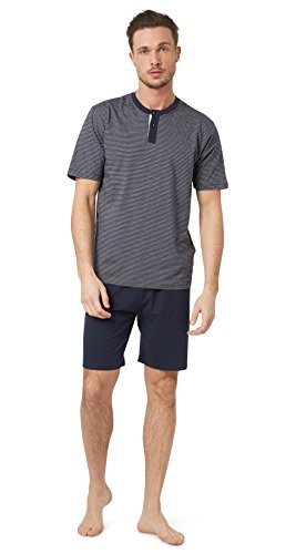 TOM TAILOR Herren Shorty, Kurzarm, Baumwolle, Jersey, blau, gestreift 52