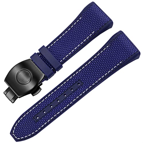 OPKDE Uhrenarmband für Franck Muller V45 Serie, 28 mm, Nylon, Echtleder, Silikon, Schwarz / Blau, 28mm, Achat