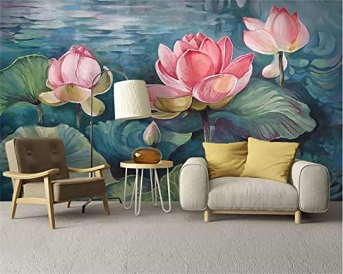 XLMING Handgemalter Lotus Küche Esszimmer Arbeitszimmer Wohnzimmer TV Hintergrund Wand 3D Tapete-430cm×300cm