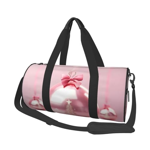 Robuste Reisetasche mit rosafarbenen und weißen Goldblumen, geräumige und stilvolle Tasche für alle Ihre Reisebedürfnisse, Rosa Weihnachtskugel, Einheitsgröße