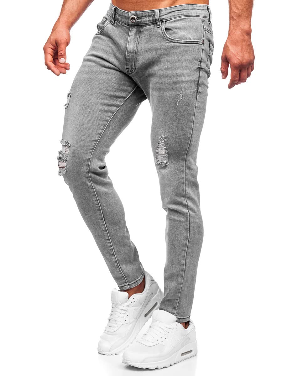 BOLF Herren Jeanshose Jeans Used Look Jeanspants Destroyed Denim Style Slim Fit Narrow Leg Freizeit Casual Style KX759-C Grau S [6F6]