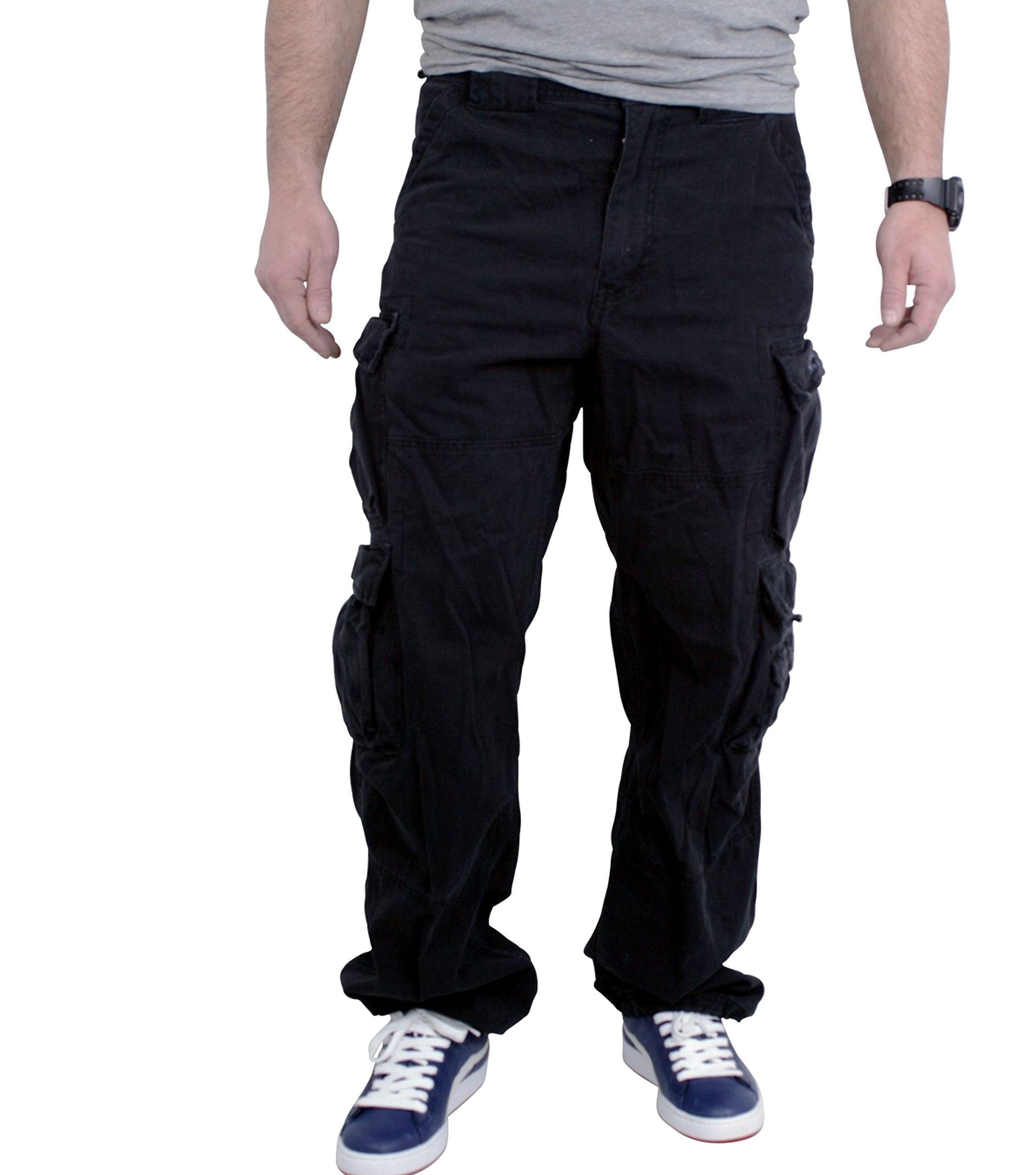 JET LAG 007 weite Cargo Hose Pant Herren div. Farben (28 - 44) inkl. FABFIVE Camo Schlüsselband (XXL(38)/30, Schwarz)