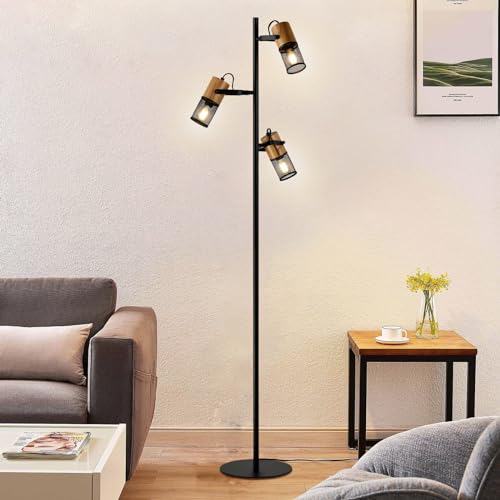 LQWELL® Stehlampe Bodenleuchte, 3 Flammig Modern Standleuchten Schwarz Metall H140CM für verschiedene Anlässe wie Restaurants, Wohnzimmer, Schlafzimmer, Büros, Cafés, Bibliotheken