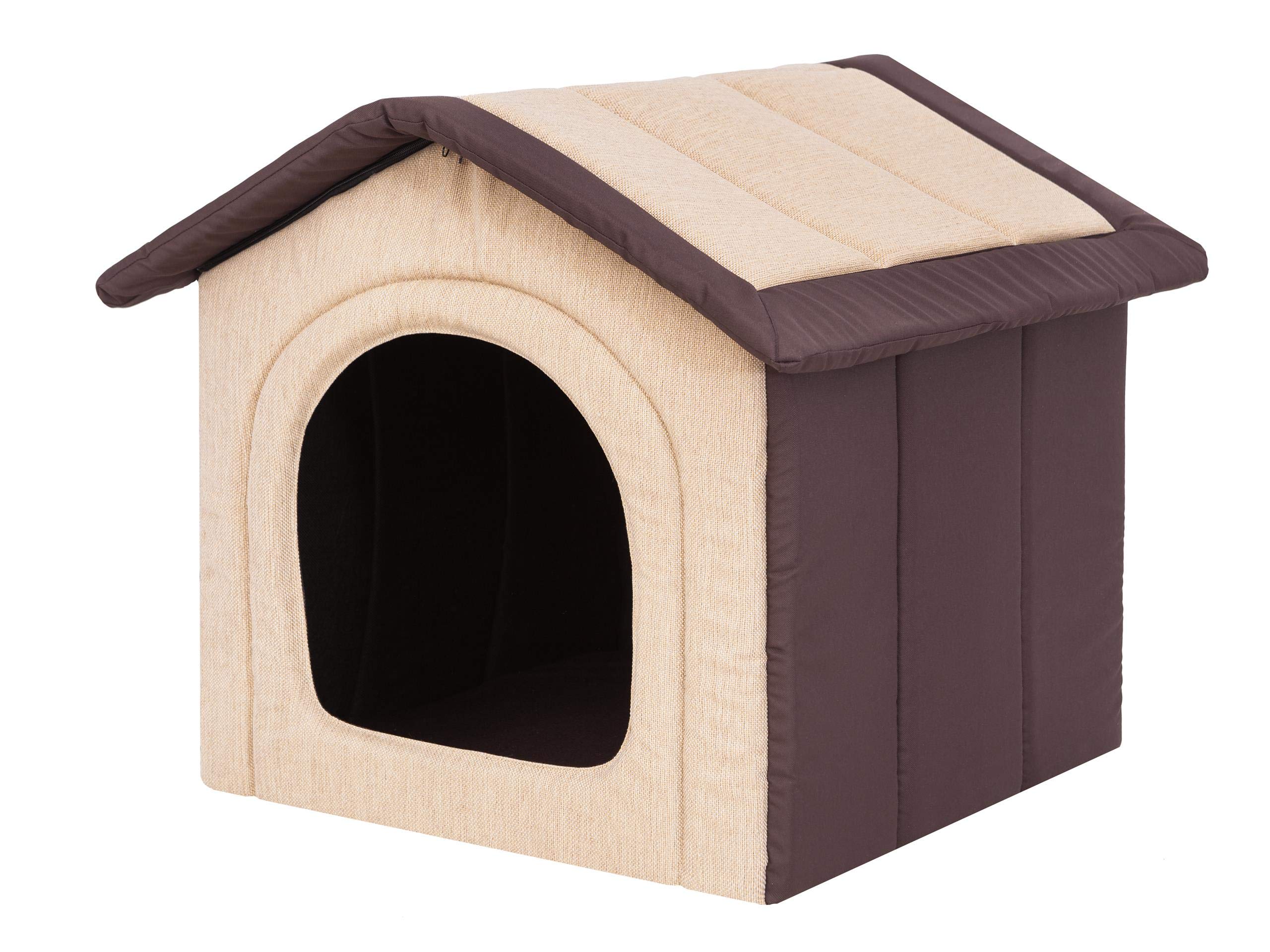 Hundehütte Hundehöhle Hundebett Hundehaus Katzenhöhle mittle L - 52x46 cm beige mit braun