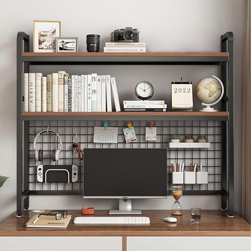 2/3-stufiges Computer-Desktop-Bücherregal, Regal-Organizer über dem Schreibtisch für Wohnheimzimmer, Mehrzweck-Bücherregal für Schreibtisch für Wohnheim, Büro, Zuhause, Schwarz, 3-stufig 75