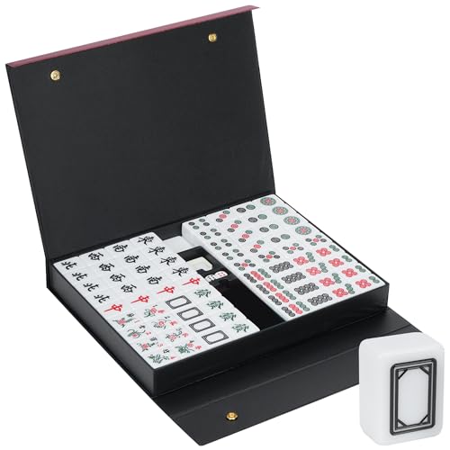 Nisorpa Chinesisches Majong-Set, 40 x 30 mm, solide Struktur, Mah Jongg-Spiel, 144-teiliges großes Mahjong-Fliesen-Set, komplettes Majong-Spiel-Set für Reisen, Party, Familienspiel