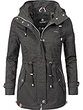 MARIKOO Damen leichte Übergangsjacke Baumwoll-Parka mit Kapuze Nyokoo Schwarz Dots Gr. S