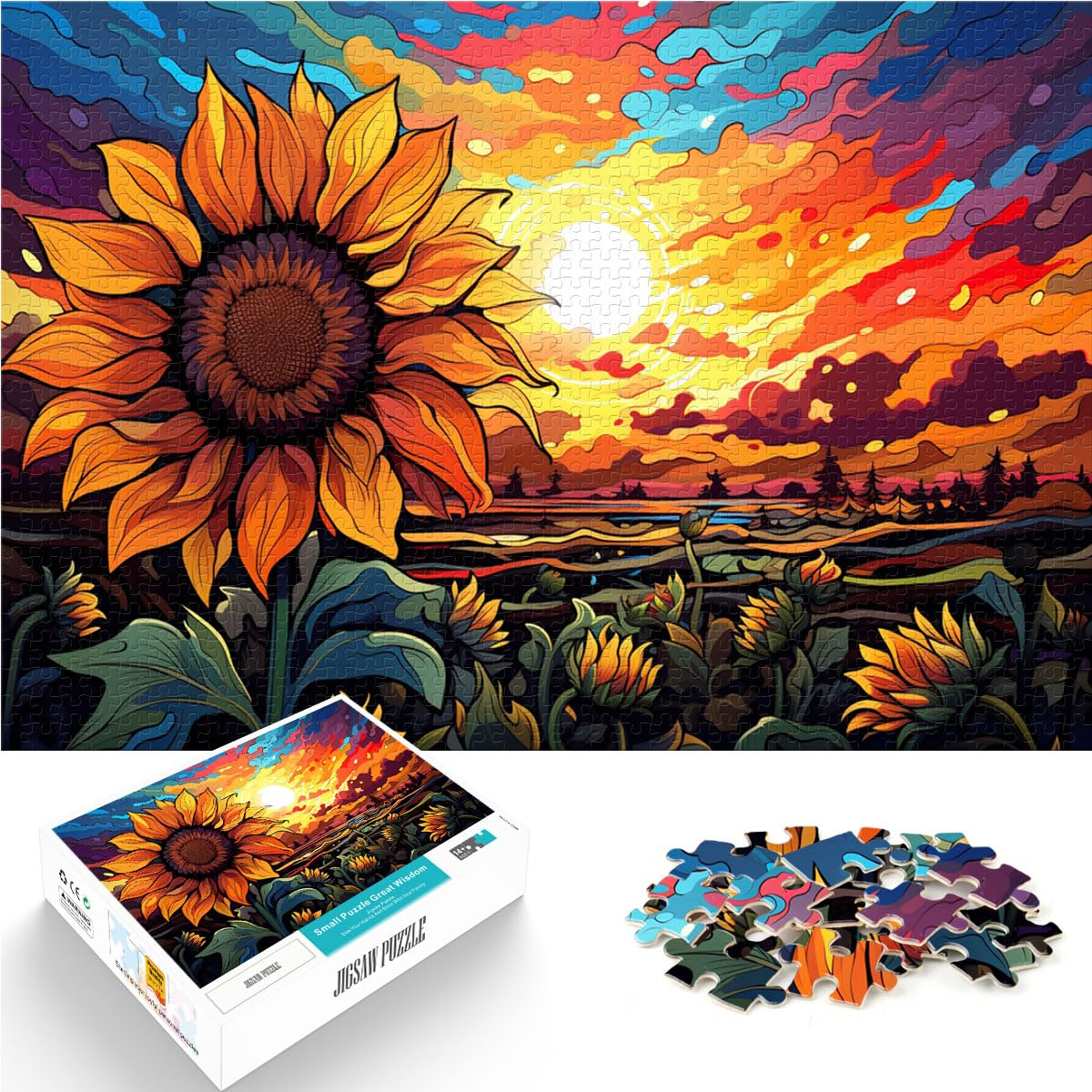 Puzzles Bunte Sonnenblumen 1000-teiliges Puzzle für Erwachsene Holzpuzzle Familienspiel Stressabbau Schwieriges Herausforderungspuzzle 1000 Teile (50 x 75 cm)