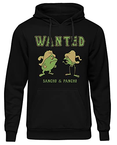 Sancho und Pancho Herren Kapuzenpullover | Frog Frösche Pullover Oldschool Kult Cartoon Hoodie | Schwarz (L)