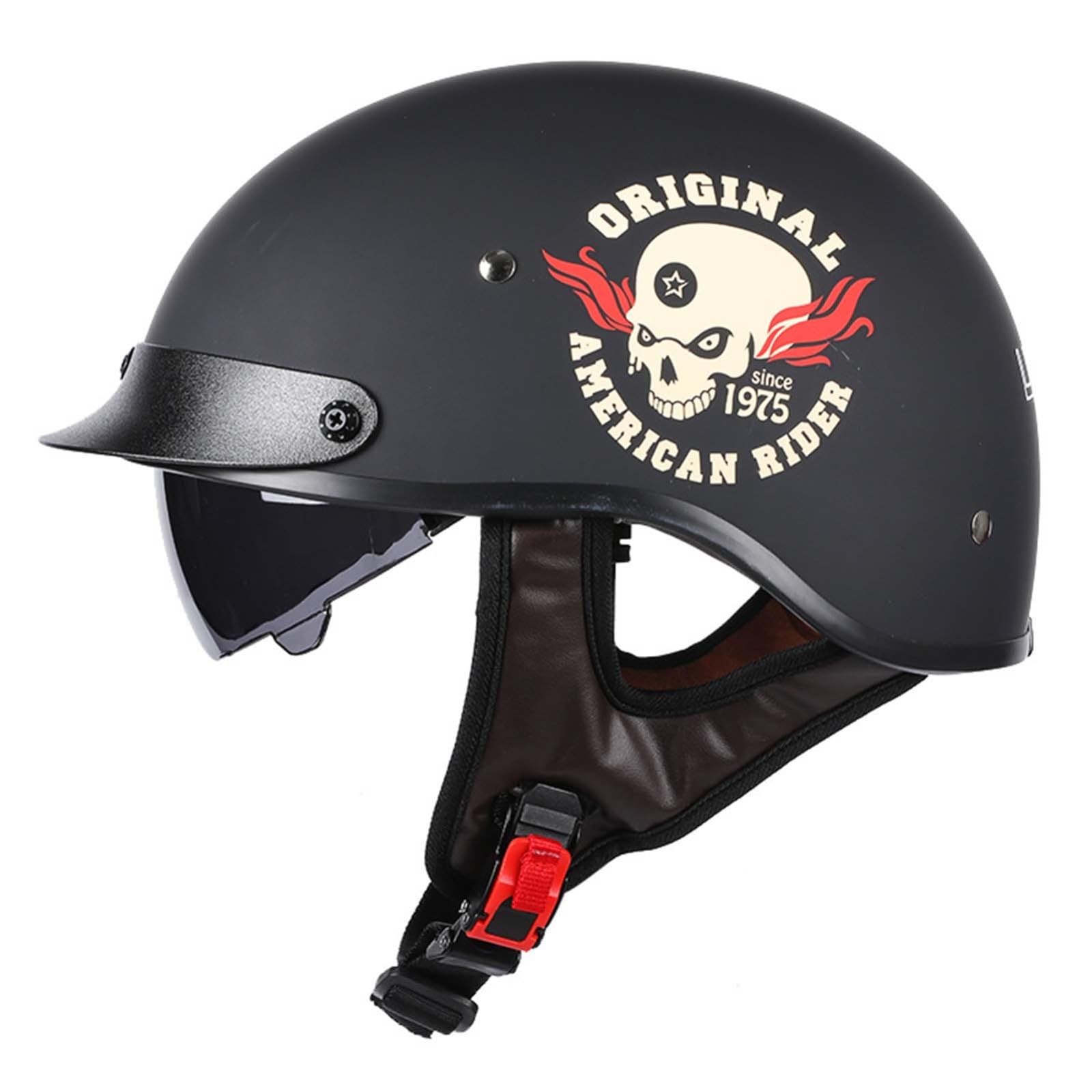 Motorrad-Halbhelm-Baseballkappe Mit ECE-Zertifiziertem Visier, Offener Helm Mit Einziehbarer Schnellverschluss-Schnalle, Unisex B,XXL63CM