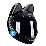 BGMKE Motorrad Modularer Bluetooth-Helm Klapphelm Full Face Motorradhelm Mit Katzenohren ECE Zertifiziert Damen Herren Integralhelme Motorrad Integrierter Roller-Helm Mofa Helm Moped-Helm