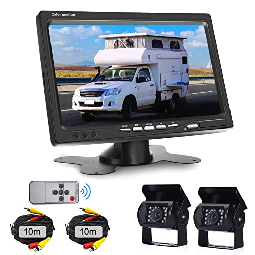 RV-Rückfahrkamerasystem - Festverdrahtetes Auto-Rückfahrkamera-Kit mit Zwei IR-Super-Nachtsichtgeräten, 7-Zoll-HD-Vollfarbdisplay-Monitorset