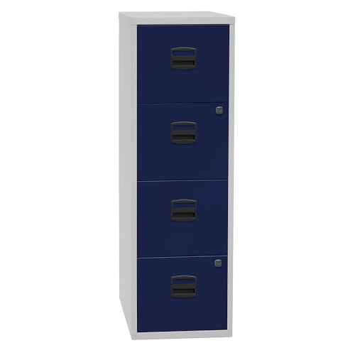 Bisley Home Hängeregistraturschrank PFA, 4 HR-Schubladen, Metall, 505 Korpus Lichtgrau, Fronten Oxfordblau, 40 x 41.3 x 132.1 cm