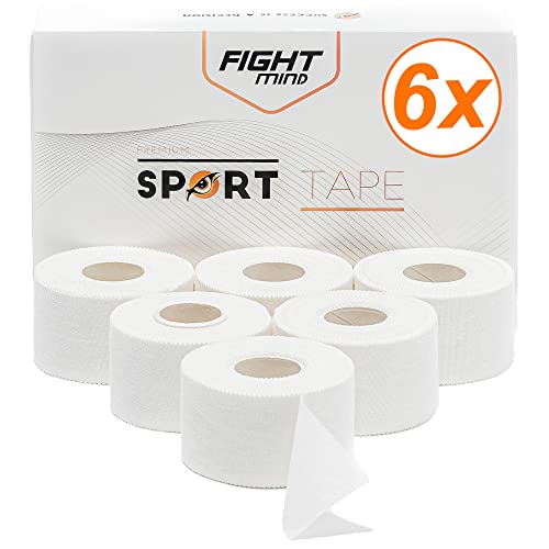 Fight Mind - Premium Sporttape weiß - Set aus 6 Rollen (á 3,8cm x 10m) I Selbstklebendes Sport Tape für Handball, Fußball, Klettern, Kampfsport, Gewichtheben & Crossfit I Stabiles Fingertape