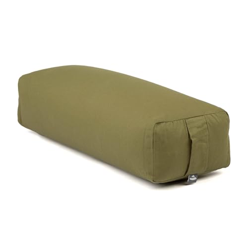 bodhi Yoga Salamba Bolster Eco | Waschbarer Bezug aus 100% Bio-Baumwolle | Yogarolle eckig mit Bio Dinkelfüllung | Yogakissen groß für Restoratives Yoga | Maße: 63,5 x 26,5 x 20,5 cm (lodengrün)