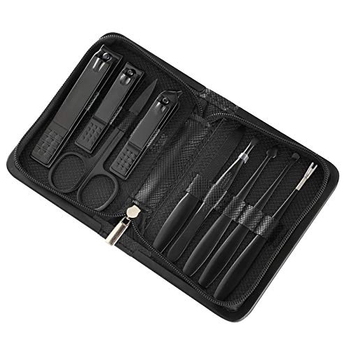 Zehennagelknipser Black Nail Clipers Set Nagel Werkzeuge Nail Art Werkzeuge Clippers Trimmer 9-teiliges Edelstahl Nagelknipser-Set (Color : A)