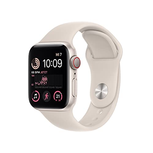 Apple Watch SE (2. Generation) (GPS + Cellular, 40mm) - Aluminiumgehäuse Polarstern mit Sportarmband Polarstern - Regular (Generalüberholt)