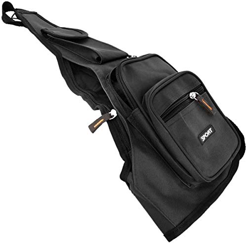 Herren Rucksack Bauchtasche Umhängetasche in Schwarz - Single Crossbag Schulterrucksack für Freizeit und Sport - Wasserabweisende Schultertasche Extra Handyfach Verstellbarer Gurt (Schwarz, 10er Set)