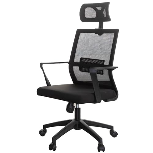 FUHAI-666 Bürostühle Ergonomischer Netzstuhl mit hoher Rückenlehne, Lendenwirbelstütze und Verstellbarer Kopfstütze. Rollbarer Arbeitsdrehstuhl Schreibtischstuhl(Schwarz)