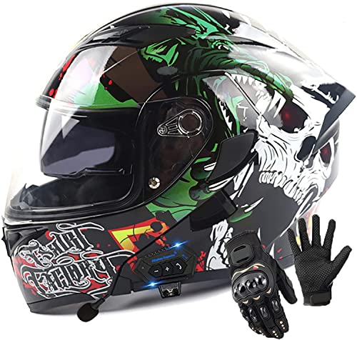 Klapphelm Mit Bluetooth,Motorradhelm Integrierter Bluetooth-Helm ECE Genehmigt Motorrad Full Face Helm Rollerhelm Doppelspiegel Sturzhelm Unisex,für Automatisches Beantworten