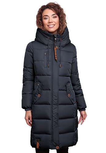 MARIKOO Damen Wintermantel Winterjacke mit Kapuze Steppmantel B941 [B941-Yuik-Navy-Gr.M]