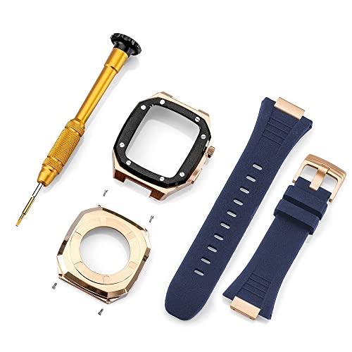 KANUZ Edelstahlarmband für Apple Watch, Armbandmodifikation, 45 mm, 44 mm, 41 mm, Metall-Mod-Kit-Set für iWatch Serie 8, 7, 6, SE 5, 4, 3, 2, 1 (Farbe: Rotgold, Schwarz, Blau, Größe: 41 mm)