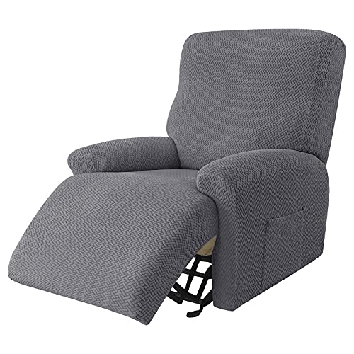 JHLD Stretch Sesselbezug Relaxsessel, 4 Stück Ruhesessel Bezug Jacquard Relaxsessel Bezug Anti-rutsch Ruhesessel Bezüge Abnehmbare Waschbar Für Wohnzimmer-Dunkelgrau-1 Sitzer