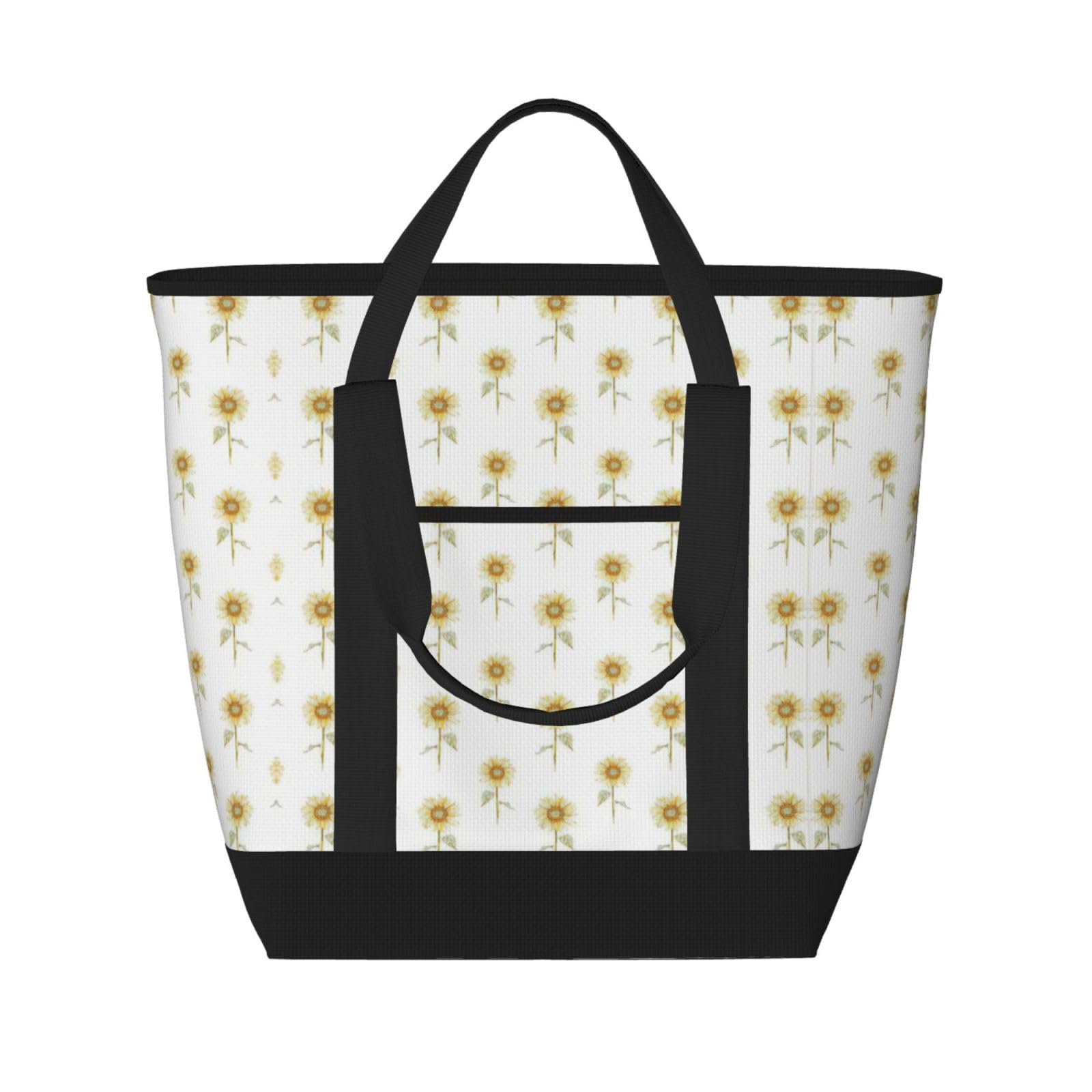 YQxwJL Sonnenblumen-Handtasche, handbemalt, Blumendruck, großes Fassungsvermögen, isolierte Lunchtasche, wiederverwendbare Einkaufstasche mit Reißverschluss, für Damen und Herren