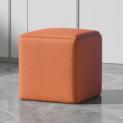 Cube Nesting Ottoman Chair, 5-teilige stapelbare Hocker mit Lenkrollen – quadratischer Fußhocker aus Technologiestoff für Wohnzimmer und Esszimmer,Orange,45CM/17.7INCH