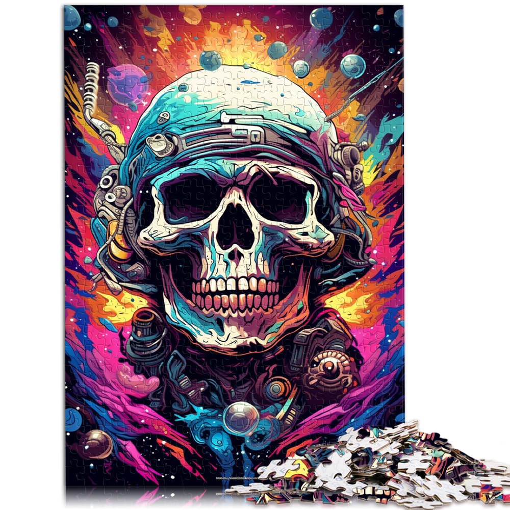 Puzzle für farbigen Totenkopf-Astronauten, 1000-teiliges Holzpuzzle für Erwachsene, Spielzeug, Puzzle, Lernspiele, Stressabbau-Puzzle, 1000 Teile (50 x 75 cm)