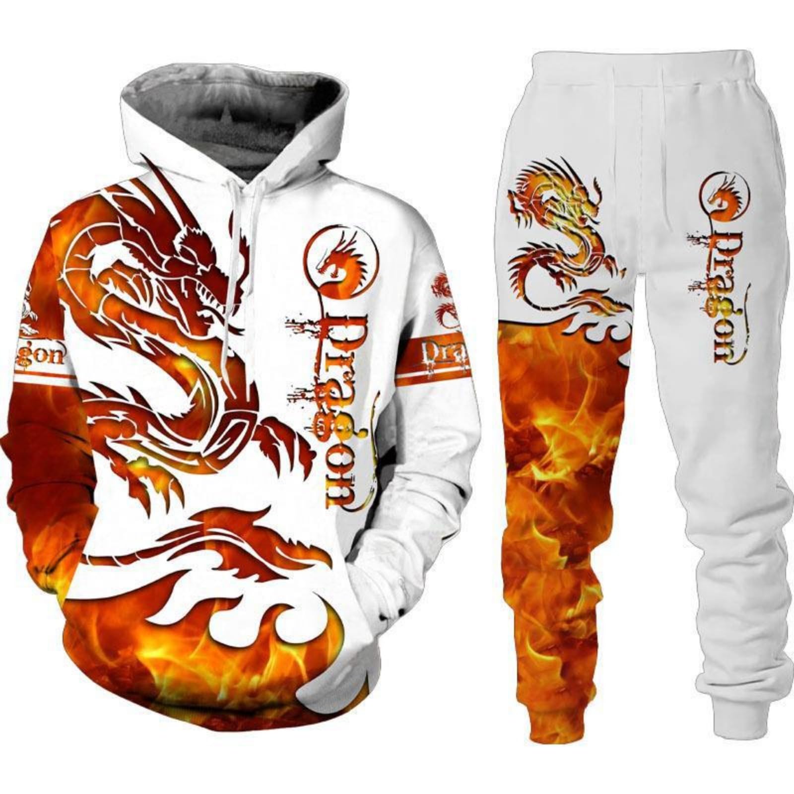 RIAAJ Männer Chinesischer Drache Hoodie 3D Gedruckt Lose Pullover Chinesischer Drache Sport Shirt Jogging Anzug Sport Set (F4,2XL)