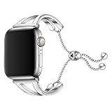 Dee Plus Elegantes Armband für Apple Watch Band 38mm/42mm,edles Edelstahl-Manschetten-Schmuck Band für iWatch Serie7/6/SE/5/4/3/2/1 mit Verstellbarer Schließe, Anhänger-Armband,mit Displayschutzfolie