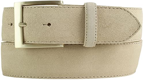 BELTINGER Jeans-Gürtel aus Veloursleder mit goldener Gürtelschnalle 4 cm | Velour-Ledergürtel 40mm | Herren-Gürtel Wildleder-Gürtel 4cm | Beige 85cm