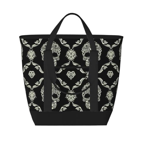 YQxwJL Einkaufstasche mit Blumen-Totenkopf-Motiv, großes Fassungsvermögen, isolierte Lunchtasche, wiederverwendbare Einkaufstasche mit Reißverschluss für Damen und Herren