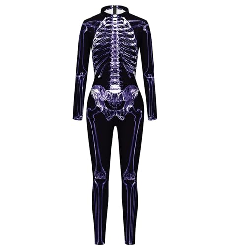 Psdndeww Halloween Overall Bodysuit Cosplay 3D Schädel Skelett Halloween Partys