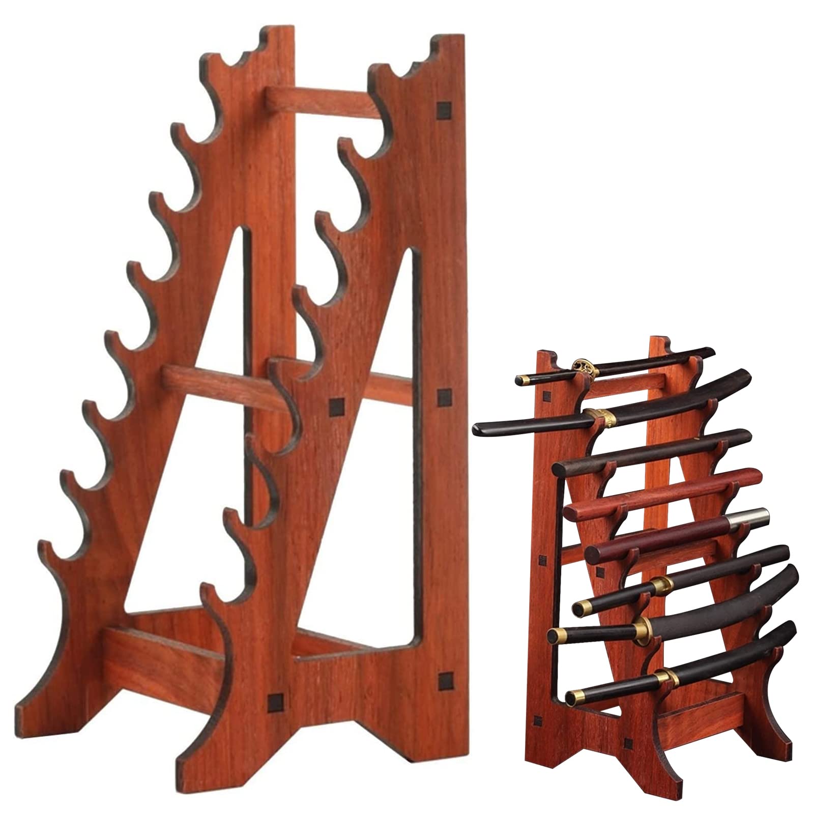 Schwertständer -Massivholz Boden Stehend Messerhalter, Samurai-Schwert Halter Stand Bracket Rack Display, 7-Schicht Schwert Katana Hanger Geeignet Für Katana Wakizashi Alle Arten Von Schwertern